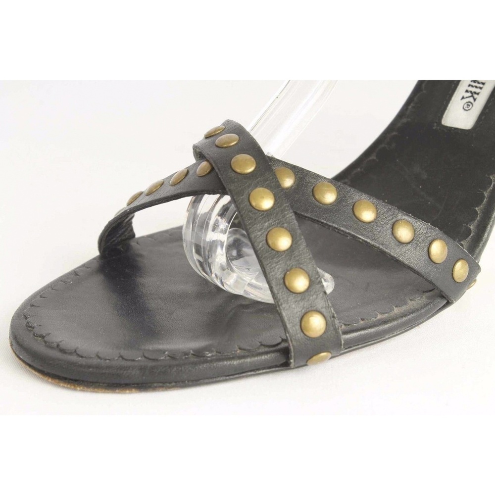 Manolo Blahnik Black Studded Leather Sandals - Picture 6 of 8